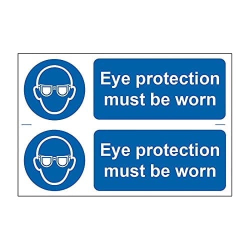 Image of Spectrum Industrial 0025 ' Eye Protection Must Be Worn’ Safety Sign, Self-Adhesive Semi-Rigid PVC, 300mm x 100mm, 2 Per Sheet, Multi-Colour, 300 x 200 mm