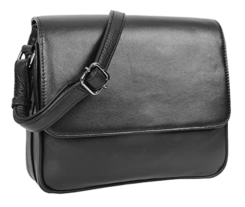 Image of Womens Leather Cross Body Bag Casual Flap over Organiser ASST Colours HOL324 (Black)