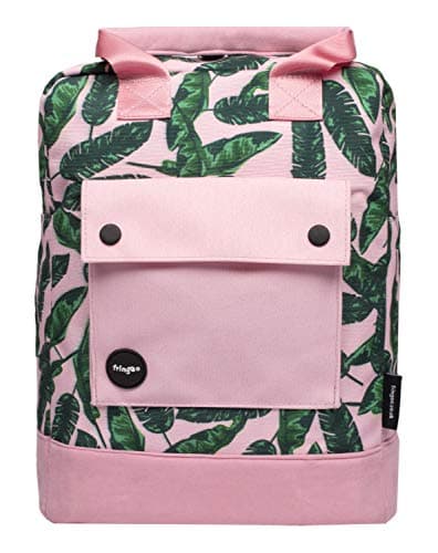 Image of Fringoo - Girls Backpack - Scandi Minimal Style Rucksack - Back Straps/Top Handles - Large School Bag - Work Bag - Laptop Sleeve - Tropical Pink Design