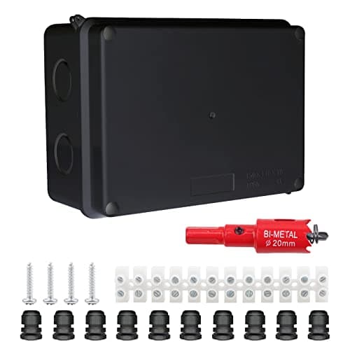 Image of LANUCN 10 Way Junction Box with Terminal Block, 150x110x70mm IP65 Waterproof Electrical Connector Box, Outdoor IP Rated Adaptable Housing for CCTV (Black)