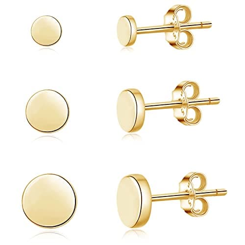 Image of Loutade Silver Stud Earrings for Women, 925 Sterling Silver Disc Stud Earrings, 3 Pairs Gold Plated Flat Circle Studs Set for Women, 4/5 / 6mm Hypoallergenic Unisex Cartilage Silver Sleeper Earrings