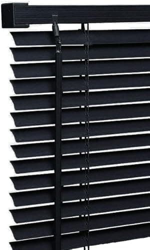 Image of Ruby Deals PVC Venetian Blind Blinds Window 25mm Thin Slats Kitchen Window Blinds Treatments Easy Fit Curtains Trimmable Fittings Home Office (Black 60W x 150H cm)