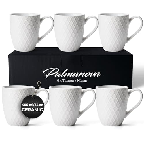 Image of MIAMIO – 6 x 400 ml – Coffee Mug Set/Mug - Modern Ceramic Mug Matt - Coffee Mug Large - Palmanova Collection (White)