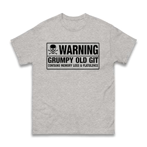 Image of Warning Grumpy Old Git Men's T-Shirt – Funny Sarcastic Joke for Dad Grandad Birthday Present Unisex Tee Top (Heather Grey, 3XL)