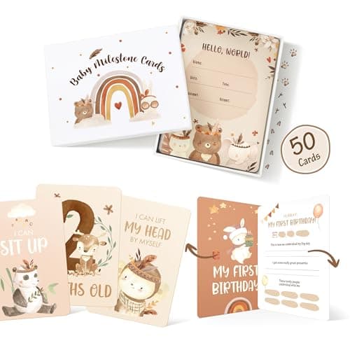 Image of 50 Baby Milestone Cards – Unisex Baby Memory Cards in Gift Box – Ideal for Baby Shower, New Parents & Pregnancy Gift Keepsake