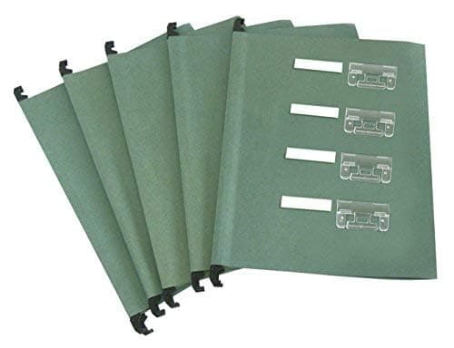 Image of Cathedral Products A4 Green Manilla Suspension Files with Clip on Index Tabs and Inserts - Pack of 20