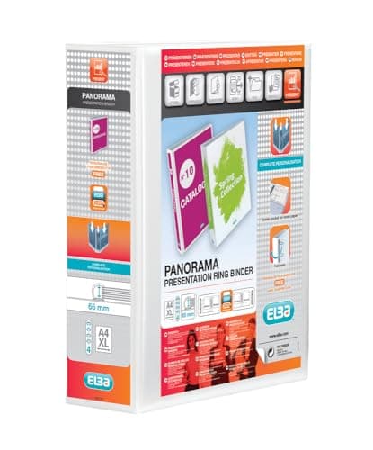 Image of Elba A4 4 D-Ring Binder, 65mm capacity, 90mm spine, Presentation Folder with Customisable Cover, Portrait, White (Single)