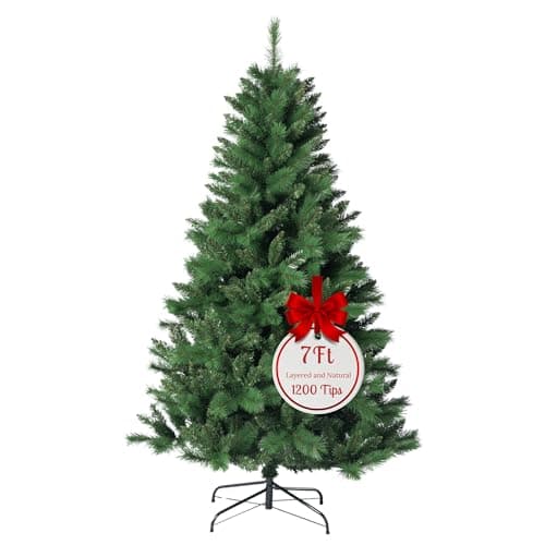 Image of Evre Canada Spruce 7ft Artificial Christmas Tree with 1200 PVC Tips, Easy Build Hinged Branches & Strong Metal Stand