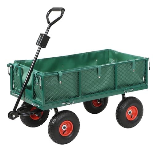 Image of Heavy Duty 350kg Green Garden Trolley, Mesh Cart Wagon Dump Wheelbarrow Tipper Camping Truck Pull Trolley, L101xW50.5cm