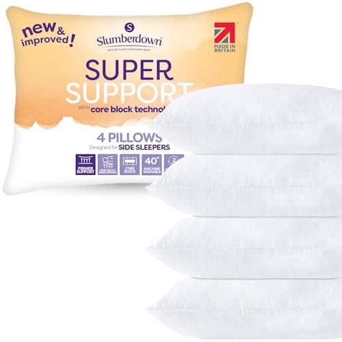 Image of Slumberdown Super Support Pillows 4 Pack - Firm & Supportive Pillow for Side Sleepers, Reduces Neck & Shoulder Pain | Foam Block, UK-Made, Non-Allergenic & Washable (48 x 74cm)