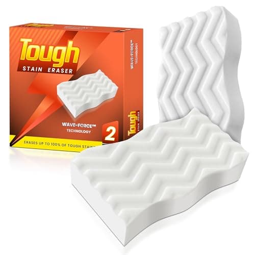 Image of Tough Stain Eraser Sponges – 2 Pack Magic Cleaning Pads with Wave-Force™ Technology – Extra Durable, Reusable Melamine Foam for Walls, Tiles, Kitchen, Bathroom & Shoes – Chemical-Free Cleaner