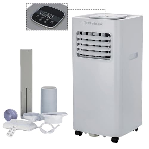 Image of Belaco Air Conditioning Unit, Portable Air Conditioner 9000BTU 4-in1 Dehumidifier, Cooling Fan with 2 speeds, Digital & Remote Control, Dual window Kit, 24H timer