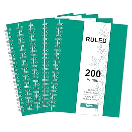 Image of RICHER HOUSE 6 Pack A5 Line Notebook, 200 Pages Spiral Notebook, Ruled Paper Wirebound Notebooks, 360°Double Wire Binding, Bulk Journal Notepad for School, Study, Office Use, Travel