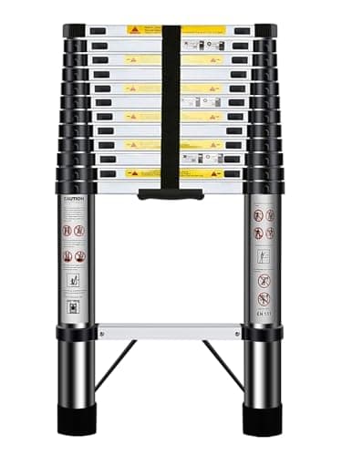 Image of Nestling Telescopic Ladder 3.8m, Ladder Extendable Stainless Steel, Multi Purpose Ladder Portable, Adjustable Height, for Decorating, Painting, Garden, Wei: 13kg