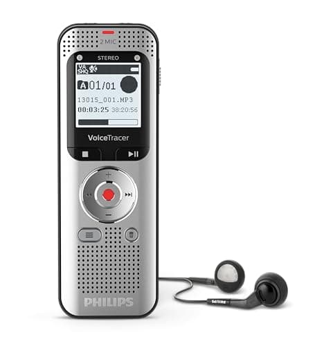 Image of Philips Voice Tracer Audio Recorder DVT2050/00 Digital Notes Dual Microphone Rechargeable Battery 8GB Memory Colour Display