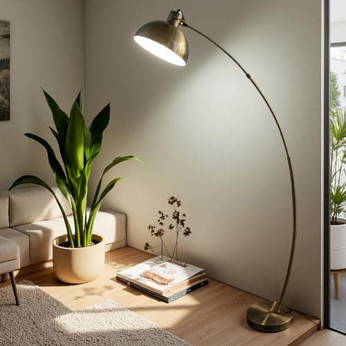 Image of Osasy Modern Adjustable Floor Lamp in Antique Brass and Black Marble, Eye Protection Reading Lamp, E27 Socket, 165cm Tall, Perfect for Living Room, Family Room, Office, Bedroom