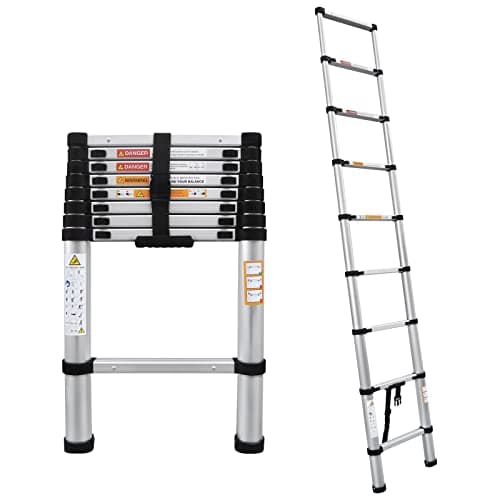 Image of 8.5Ft 2.6M Extendable Alminium Ladder Telescopic Folding Extending Portable 9 Steps Loft Extension Ladder DIY Multi Purpose, 330lbs Load Capacity, EN131 Certified