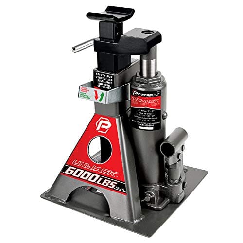 Image of Powerbuilt 620471 3 Ton All-in-One Hydraulic Bottle Jack and Jackstand in One Unit,Compact,Wide Base, Eliminates Jackstands, for Unibody, Trucks, SUVs, RVs,Cars,Trailers,ASME,Black,11-21 Inch