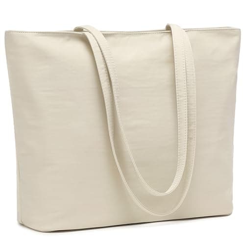 Image of MORGLOVE Womens Waterproof Tote Bag Large Capacity Shoulder Handbag with Zip and Pockets Beige