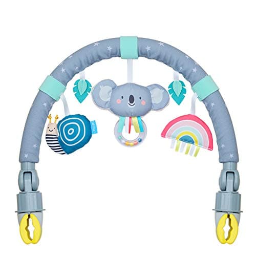 Image of Taf Toys Koala Daydream Pram Arch. Flexible Activity Arch with 3 Hanging Sensory Toys including Koala Ring Rattle, Large Clips for Cots, Strollers and Car Seats. Suitable for Boys & Girls from Birth