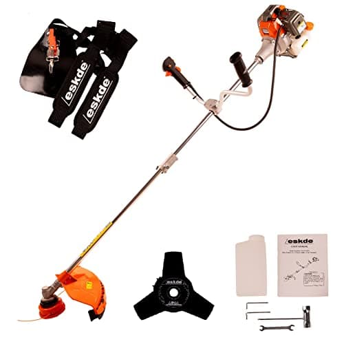 Image of 2 Stroke Petrol Strimmer - 52cc Petrol Brush Cutter Heavy Duty with Bull Horn Handles | Brushcutter | 2-In-1 Nylon and Metal Blade Strimmer | Multi Functional Garden Tool | eSkde