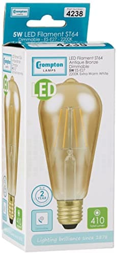 Image of Crompton Lamps LED Light Bulb with Antique-Bronze Filament, E27, 5 W