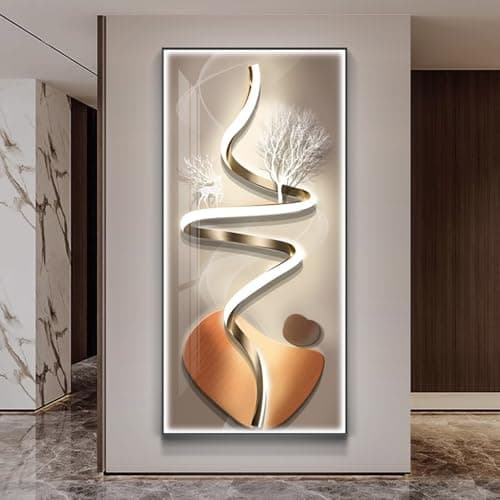 Image of 3D LED Wall Art Painting, Metal Framed Abstract Decor for Living Room Bedroom Hallway