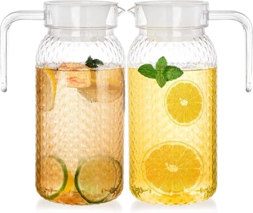 Image of WUWEOT 2 Pack 1 Litre Plastic Pitcher with Lid, BPA-Free Clear Water Jug Unbreakable Beverage Pitcher Fridge Jug for Milk Juice Iced Tea Lemonade