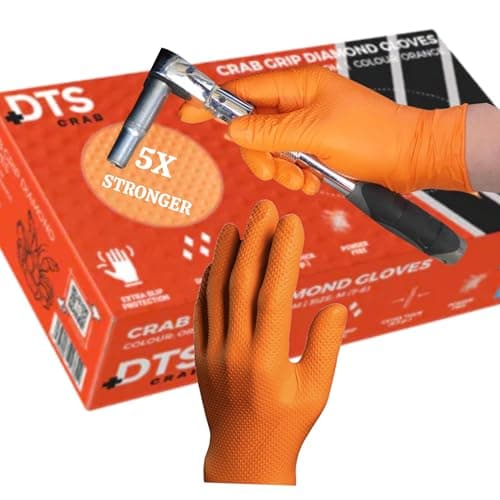 Image of Heavy Duty Super Strong Orange Grip Nitrile Gloves PF 8 mil |Mechanical|Industrial| Engineering|Lab|Food|Cleaning|Plumbing| Gardening, Box of 50 Gloves (Orange, Large)