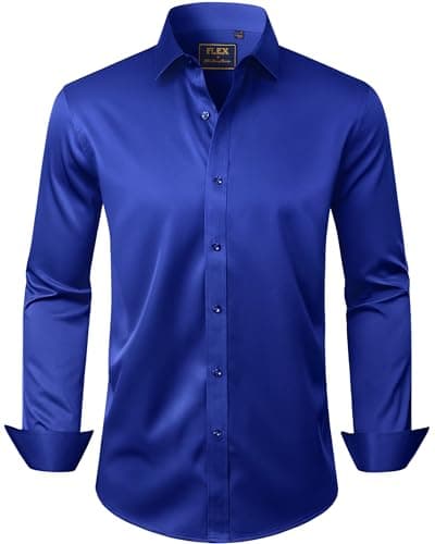 Image of J.VER Mens Shirts Long Sleeve Dress Non Iron Stretch Formal Business Casual Wedding Work Button Down Shirt for Men Fashion Royal Blue L