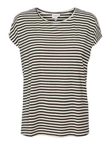 Image of VERO MODA Womens Vmava Plain Top Stripe Ga JRS Noos Shirt, Black/Stripe:Flawless, S UK