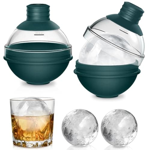 Image of Ice Cube Mould Set of 2, Large Round Ice Cube Maker Silicone with Funnel Lid, Reusable Giant Sphere Ice Cube Tray for Freezer, Whiskey, Cocktails and Drink - Easy Release Ice Cube Makers