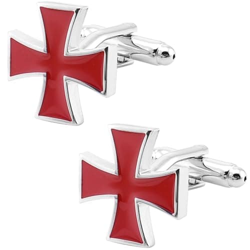 Image of Jonwo Knights Templar Cross Cuff Links for Men and Women Universal Cufflinks Jewelry for French Shirt Tuxedo In Gift Box Business Wedding Party Anniversary Present (Red Cross)