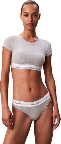 Image of Calvin Klein Women's High Neck T-Shirt Bralette, Grey (Grey Heather), L