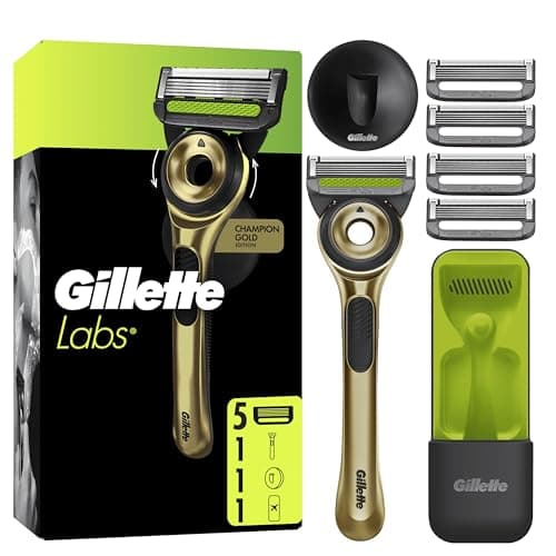 Image of GilletteLabs with Exfoliating Bar, Razor for Men Champion Gold Edition, 1 Handle - 5 Blades, Includes Travel Case for Convenient Storage On The Go and Wall Hanger for Easy Storage in the Bathroom