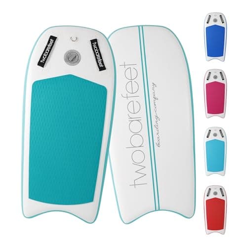 Image of Two Bare Feet 44" Inflatable Bodyboard – Lightweight & Portable Boogie Board with EVA Deck – for Adults & Kids, Perfect for Wave Riding & Beach Fun (Teal (Board Only))