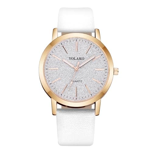 Image of OFFCUP Women's Leather Quartz Watch, Leather Strap Ladies Watches, Analog Quartz with Watches Starry Dial, 3 Hand Quartz Watch, Premium Fashion Wrist Watch for Women Ladies Girls (White)
