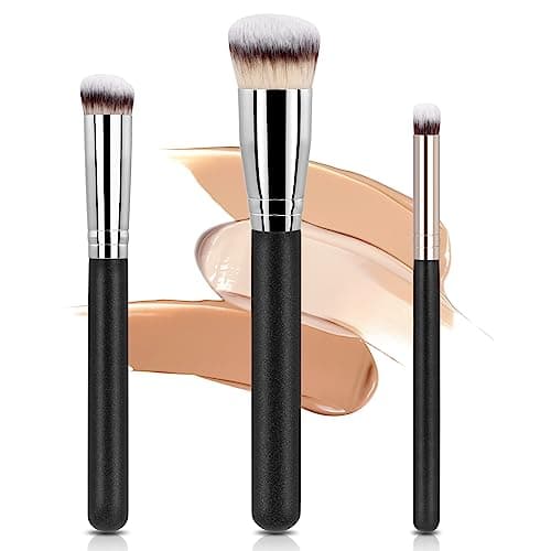 Image of AOOWU 3Pcs Makeup Brush, Premium Foundation Brush Concealer Brush, Flat Top Foundation Brush for Liquid Makeup, Multifunctional Face Brush for Liquid, Cream, Blending, Buffing, Powder Cosmetics