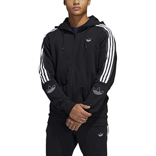 Image of adidas Originals Men's Outline Hoodie 3-Stripes Zipper Black (Black/White, Medium)