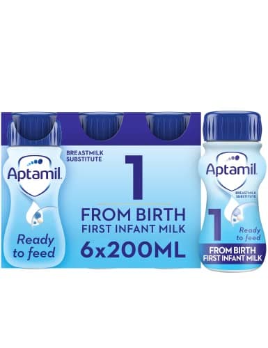 Image of Aptamil 1 First Infant Baby Milk Ready to Use Liquid Formula, from Birth, 6x200 ml
