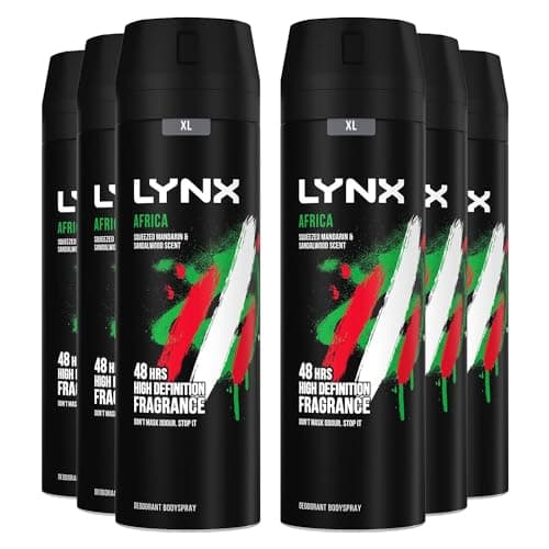 Image of Lynx Africa Men's Fragrance, Aluminium Free Masculine Body Spray Deodorant, Fresh And Long Lasting Odour Protection, 6 Pack of 200ml