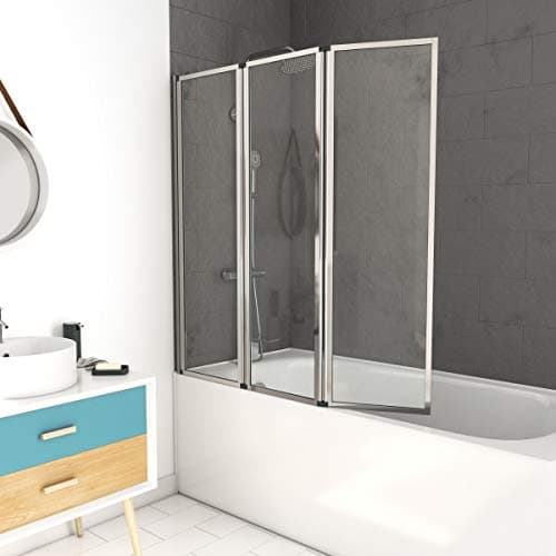 Image of Marwell Triple Chrome Shower Screen for Bathtub 125 x 143 cm Folding Bath Screen in Chrome Bath Attachment with Clear Glass