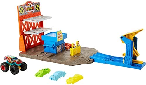 Image of Hot Wheels Monster Trucks Toys , Blast Station Playset with 1 1:64 Scale HW Demo Derby and 3 Crushable Cars for Complete Play , Gift for Kids​​