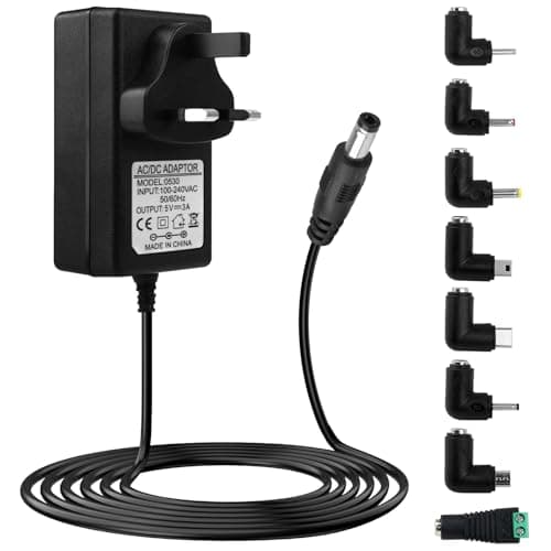 Image of 5V DC Power Supply 5V DC 3A 2A 1A Adapter Charger with 8 Tips AC 100-240V to DC 5 Volt 3A 2.5A 2A 1.5A 1A Converter for Baby Monitor Speaker LED Strip Light TV Box Record Player 15W Max, 1M Cord