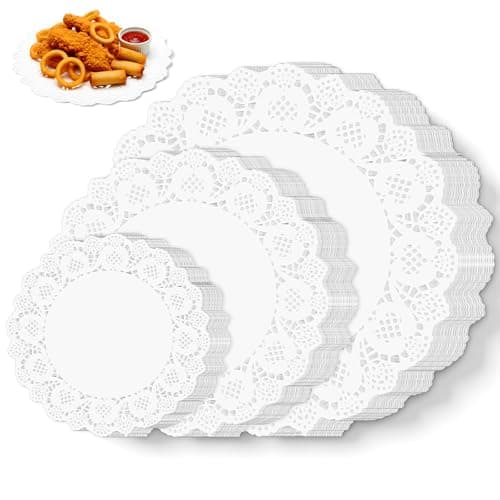 Image of 90-Pack Round White Paper Doilies, 8.5" 10.5" and 12" Assorted Sizes Lace Paper for Tables, Disposable and Oil-Proof Placemats for Party, Wedding, Christmas Decoration, Cake Dessert Serving Tray