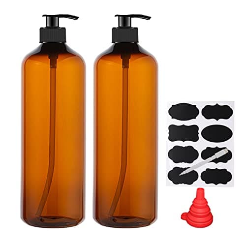 Image of YBCPACK 2 Pack 1000ml Plastic Soap Dispenser Bottle with Pump, Refillable Amber Shampoo Dispenser bottle with Pump, 32oz Empty Pump Bottles for Shower gel, Body Wash, Shampoo, Massage Lotion