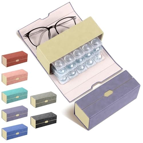 Image of Flutesan Daily Contact Lens Case and glasses Organizer 2 in 1 Double Sided Portable Contact Lens Travel Case for Travel Outdoor Daily Use, Storage up to 30 Lense(Purple)