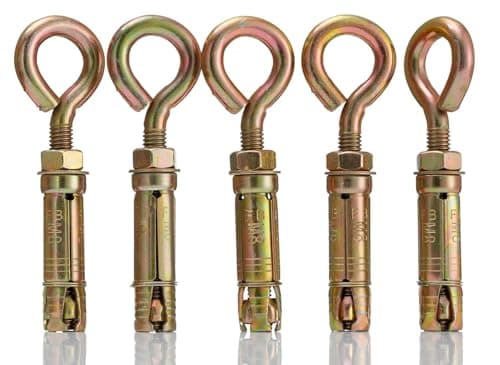 Image of YoiYee M8 Eye Anchor Expansion Bolt, 5 Pack Heavy Duty Yellow Zinc Plated Steel Sleeve Anchors, Shield Bolts for Concrete and Brickwork Masonry, 60mm Length Fixing