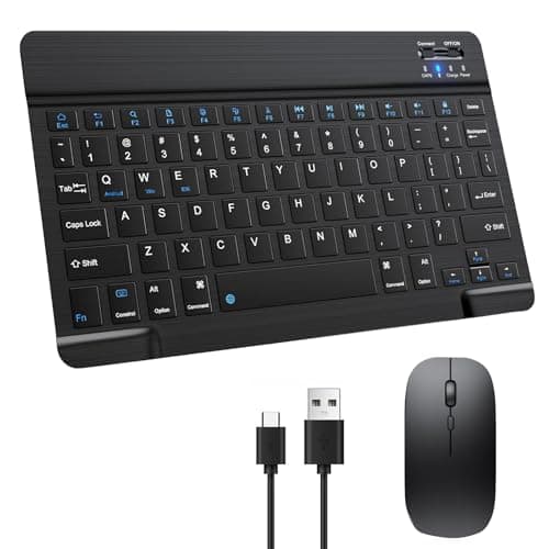 Image of Bluetooth Keyboard and Mouse Set, Ultra Slim 2.4G Wireless Silent Keyboard and Mouse Combo, Rechargeable Portable 10-inch Keyboard with 12 Multimedia Shortcuts for iPad/Mac/Windows/Android, Black