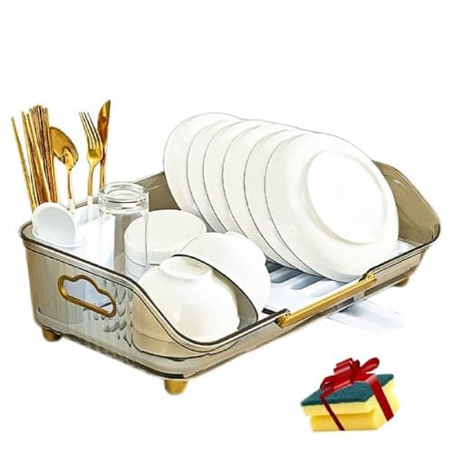 Image of Simple Human Grey Dish Drying Rack - 17" L x 11" W x 6" H, Space-Saving Kitchen Dish Rack, Efficient Dish Drainer for Countertop, Durable and Stylish Dishrack.
